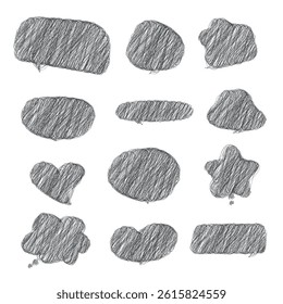 set of black scribble blank speech bubbles vector template