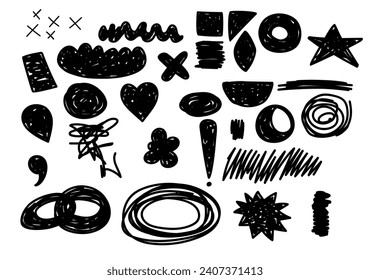 Set of black scribble. Dirty artistic design elements.