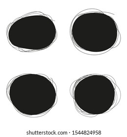 Set of black scribble hand drawn speech bubbles. Vector scribble frame collection design elements.