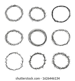 Set of black scribble hand drawn speech bubbles. Vector scribble frame collection design elements.