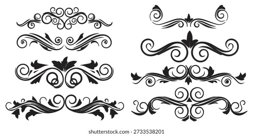 Conjunto de enfeites de pergaminho preto para ilustração vetorial de coleção de design
