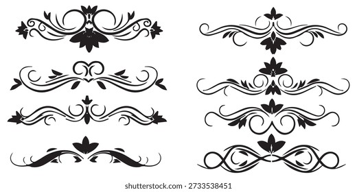 Conjunto de adornos de pergamino negro para la Ilustración vectorial de colección de diseño