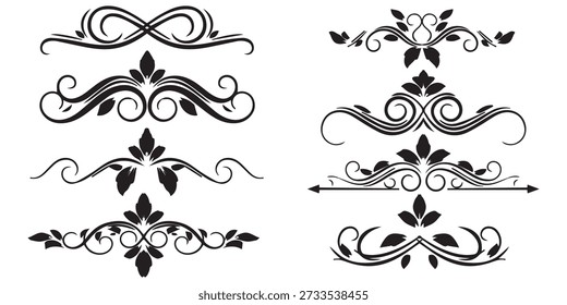 Conjunto de enfeites de pergaminho preto para ilustração vetorial de coleção de design