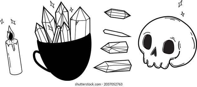 Establecer negro: escoria, cristal, café, vela. conjunto de vectores de brujas.