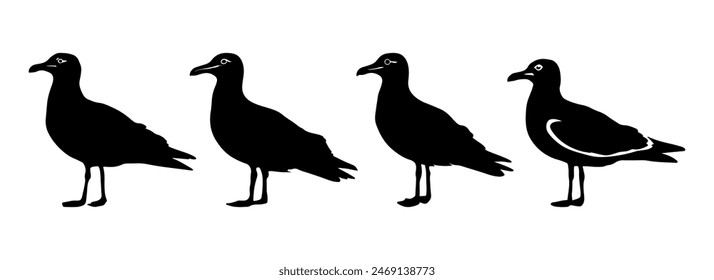 Set of black seagull silhouettes on white background.