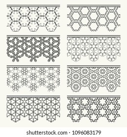 Set of black seamless borders, line patterns. Tribal ethnic arabic, indian decorative ornaments, fashion lace collection. Isolated design elements for headline, banners, wedding invitation cards