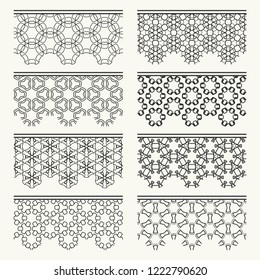 Set of black seamless borders, line patterns. Tribal ethnic arabic, indian decorative ornaments, fashion lace collection. Isolated design elements for headline, banners, wedding invitation cards