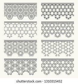 Set of black seamless borders, line patterns. Tribal ethnic arabic, indian decorative ornaments, fashion lace collection. Isolated design elements for headline, banners, wedding invitation cards