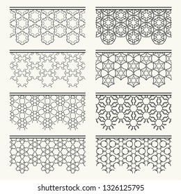 Set of black seamless borders, line patterns. Tribal ethnic arabic, indian decorative ornaments, fashion lace collection. Isolated design elements for headline, banners, wedding invitation cards