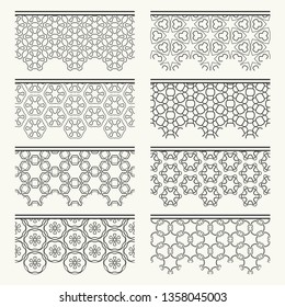Set of black seamless borders, line patterns. Tribal ethnic arabic, indian decorative ornaments, fashion lace collection. Isolated design elements for headline, banners, wedding invitation cards