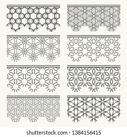 Set of black seamless borders, line patterns. Tribal ethnic arabic, indian decorative ornaments, fashion lace collection. Isolated design elements for headline, banners, wedding invitation cards