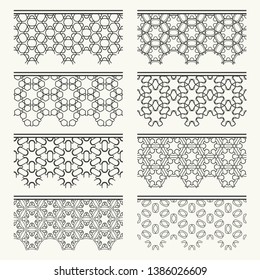 Set of black seamless borders, line patterns. Tribal ethnic arabic, indian decorative ornaments, fashion lace collection. Isolated design elements for headline, banners, wedding invitation cards