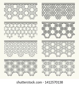 Set of black seamless borders, line patterns. Tribal ethnic arabic, indian decorative ornaments, fashion lace collection. Isolated design elements for headline, banners, wedding invitation cards