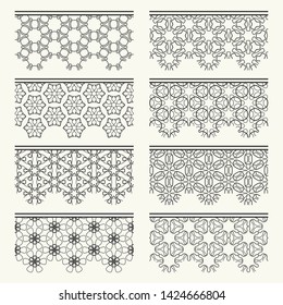 Set of black seamless borders, line patterns. Tribal ethnic arabic, indian decorative ornaments, fashion lace collection. Isolated design elements for headline, banners, wedding invitation cards