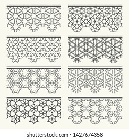 Set of black seamless borders, line patterns. Tribal ethnic arabic, indian decorative ornaments, fashion lace collection. Isolated design elements for headline, banners, wedding invitation cards