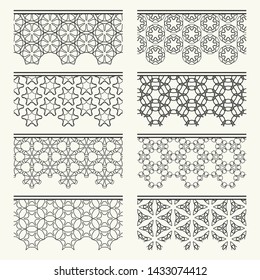 Set of black seamless borders, line patterns. Tribal ethnic arabic, indian decorative ornaments, fashion lace collection. Isolated design elements for headline, banners, wedding invitation cards