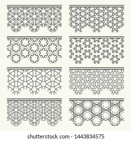 Set of black seamless borders, line patterns. Tribal ethnic arabic, indian decorative ornaments, fashion lace collection. Isolated design elements for headline, banners, wedding invitation cards