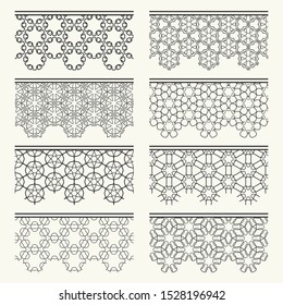 Set of black seamless borders, line patterns. Tribal ethnic arabic, indian decorative ornaments, fashion lace collection.  