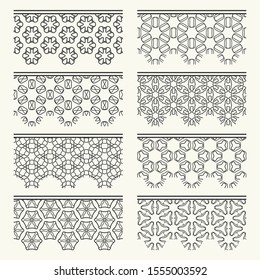 Set of black seamless borders, line patterns. Tribal ethnic arabic, indian decorative ornaments, fashion lace collection. Isolated design elements for headline, banners, wedding invitation cards