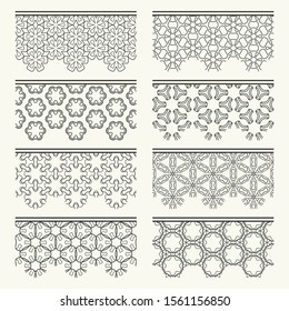 Set of black seamless borders, line patterns. Tribal ethnic arabic, indian decorative ornaments, fashion lace collection. Isolated design elements for headline, banners, wedding invitation cards