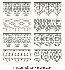 Set of black seamless borders, line patterns. Tribal ethnic arabic, indian decorative ornaments, fashion lace collection. Isolated design elements for headline, banners, wedding invitation cards