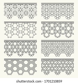 Set of black seamless borders, line patterns. Tribal ethnic arabic, indian decorative ornaments, fashion lace collection. Isolated design elements for headline, banners, wedding invitation cards