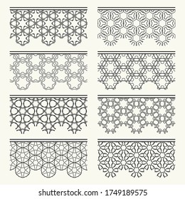 Set of black seamless borders, line patterns. Tribal ethnic arabic, indian decorative ornaments, fashion lace collection. Isolated design elements for headline, banners, wedding invitation cards