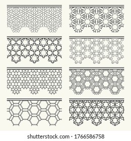 Set of black seamless borders, line patterns. Tribal ethnic arabic, indian decorative ornaments, fashion lace collection. Isolated design elements for headline, banners, wedding invitation cards