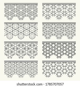 Set of black seamless borders, line patterns. Tribal ethnic arabic, indian decorative ornaments, fashion lace collection. Isolated design elements for headline, banners, wedding invitation cards