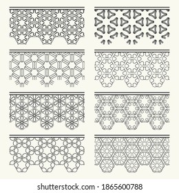 Set of black seamless borders, line patterns. Tribal ethnic arabic, indian decorative ornaments, fashion lace collection. Isolated design elements for headline, banners, wedding invitation cards