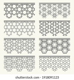 Set of black seamless borders, line patterns. Tribal ethnic arabic, indian decorative ornaments, fashion lace collection. Isolated design elements for headline, banners, wedding invitation cards