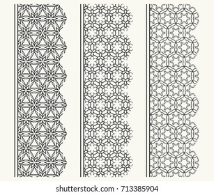 Set of black seamless borders, line patterns. Tribal ethnic arabic, indian decorative ornaments, fashion lace collection. Isolated design elements for headline, banners, wedding invitation cards