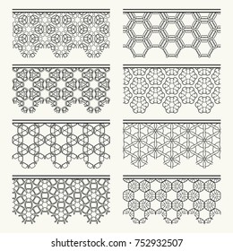 Set of black seamless borders, line patterns. Tribal ethnic arabic, indian decorative ornaments, fashion lace collection. Isolated design elements for headline, banners, wedding invitation cards