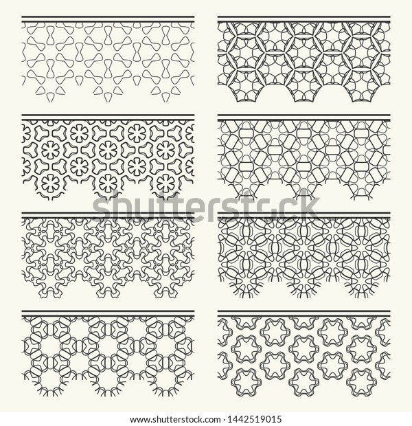 Set of black seamless borders, line patterns.\
Tribal ethnic arabic, indian decorative ornaments, fashion lace\
collection. Isolated design elements for headline, banners, wedding\
invitation cards