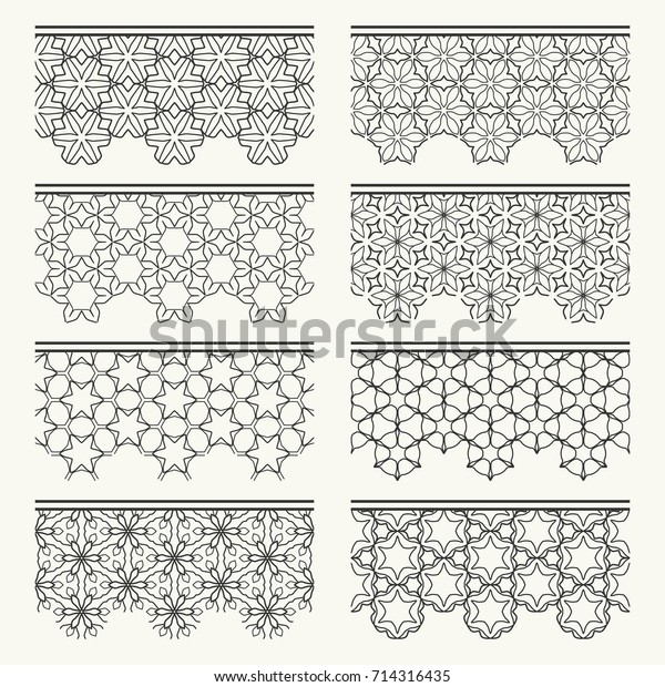 Set of black seamless borders, line patterns.
Tribal ethnic arabic, indian decorative ornaments, fashion lace
collection. Isolated design elements for headline, banners, wedding
invitation cards