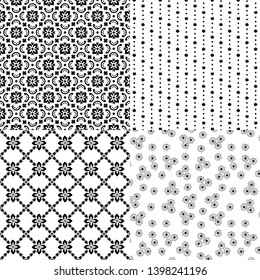Set of black seamless patterns. Floral elements. Transparent background. Swatches included. 