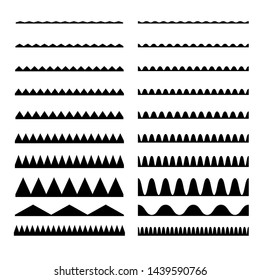 Set of black seamless wavy, zigzag lines. Graphic design elements. Simple separator contour symbol 
