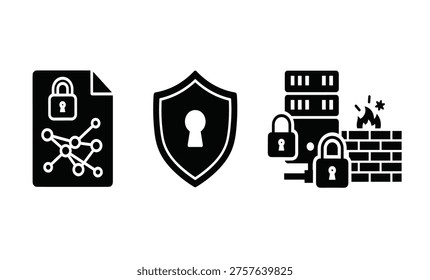 Set of black security icons on white