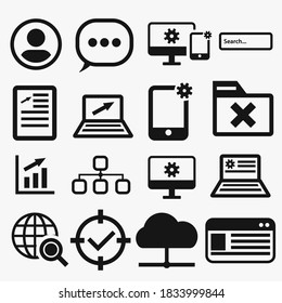 Set of black SEO vector icons, linear icons for business, ui and system on white background.