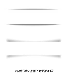 Set of black shadow for page tab dividers. Vector isolated on white background. Collection paper shadow effect. Text box, banner.