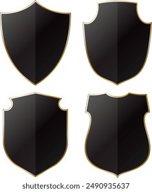 Set of black shields with gold border design