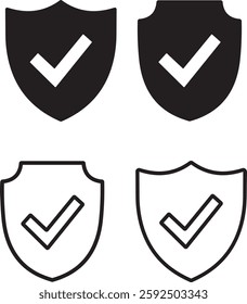 Set of black shields, guard, security, protection icons