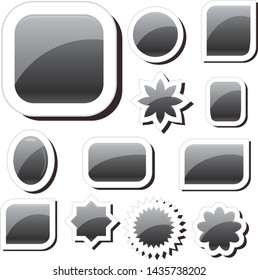 Set of black shiny glossy badges, black speak tags, best glitter labels, vector illustration, black pin button vector set, different shapes,