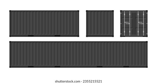 Set of black shipping cargo containers for transportation. Vector illustration in flat style. Isolated on white background.	
