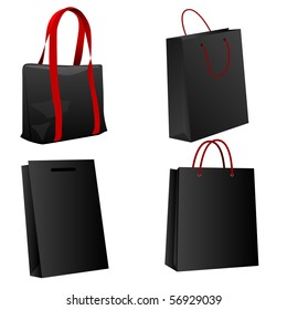 Set of black shopping bags. Vector illustration.