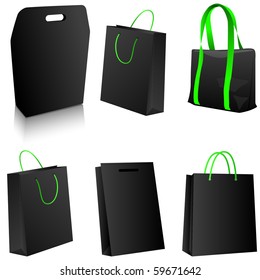 Set of black shopping bags. Vector