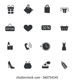 Set of black shopping icons. Vector illustration.