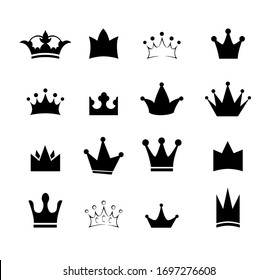 Set black sign crown. Design modern logos king crown for Business. Vector logotype isolated on white background.