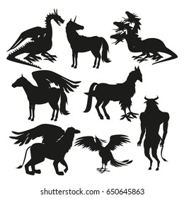 set black silhouette animal greek mythological creatures