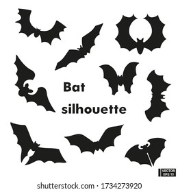 Set of black silhouette bat. Element design for halloween.